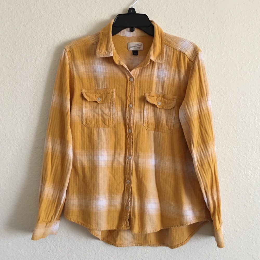 Universal Thread Yellow Button Up Plaid Flannel
